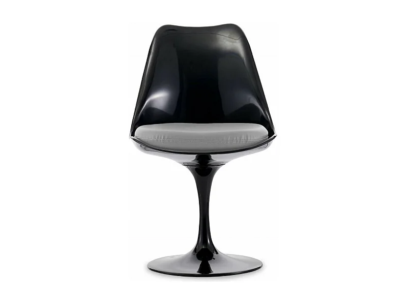 Chaise noir brillant avec coussin tissu gris pétale de tulipe