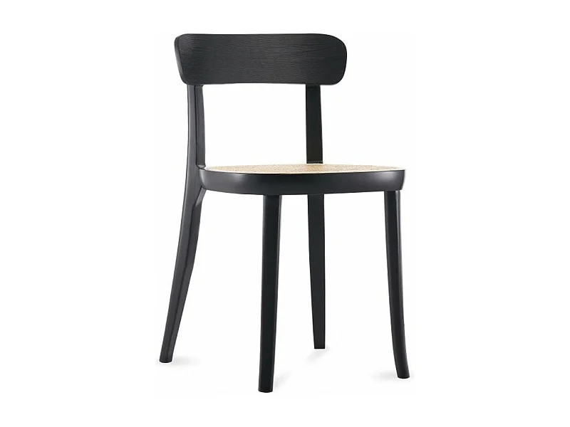 Chaise en rotin noir et bois de frênes