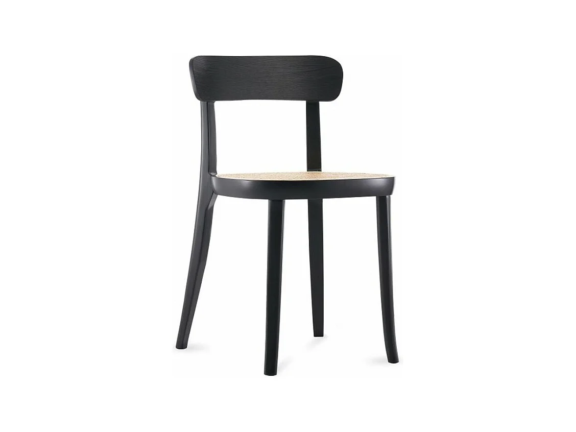 Chaise en rotin noir et bois de frênes