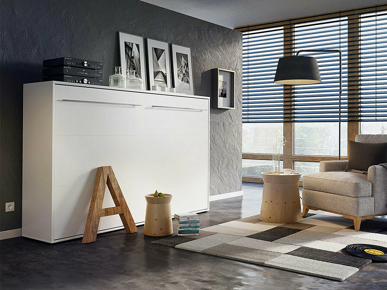 Cama c/armário horizontal AMBIHOME TANDOM - Branco, 90x200cm