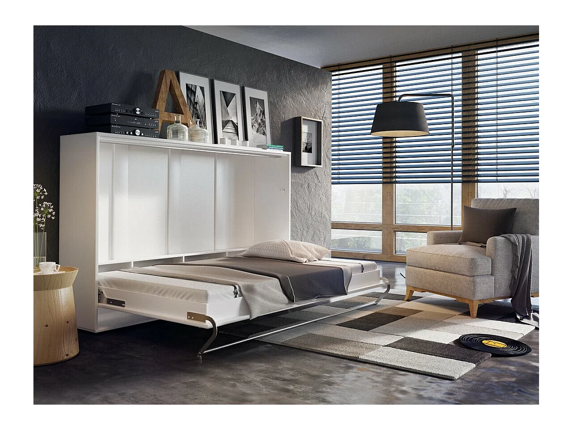 Lit escamotable Concept Pro Lenart Levfere 165, Double, Blanc, 140x200, Stratifié, 177cm