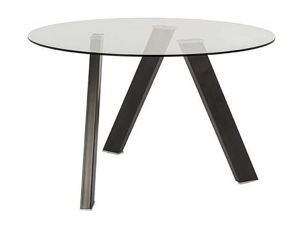 Ronde tafel zwart staal en transparant glas Drys 120 cm