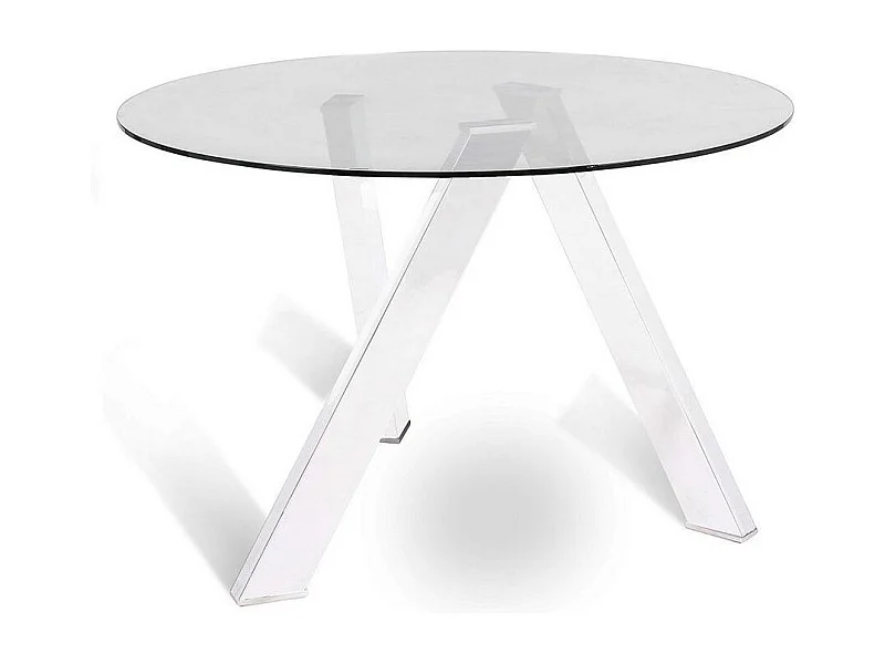Table ronde acier blanc et verre transparent Drys 120cm