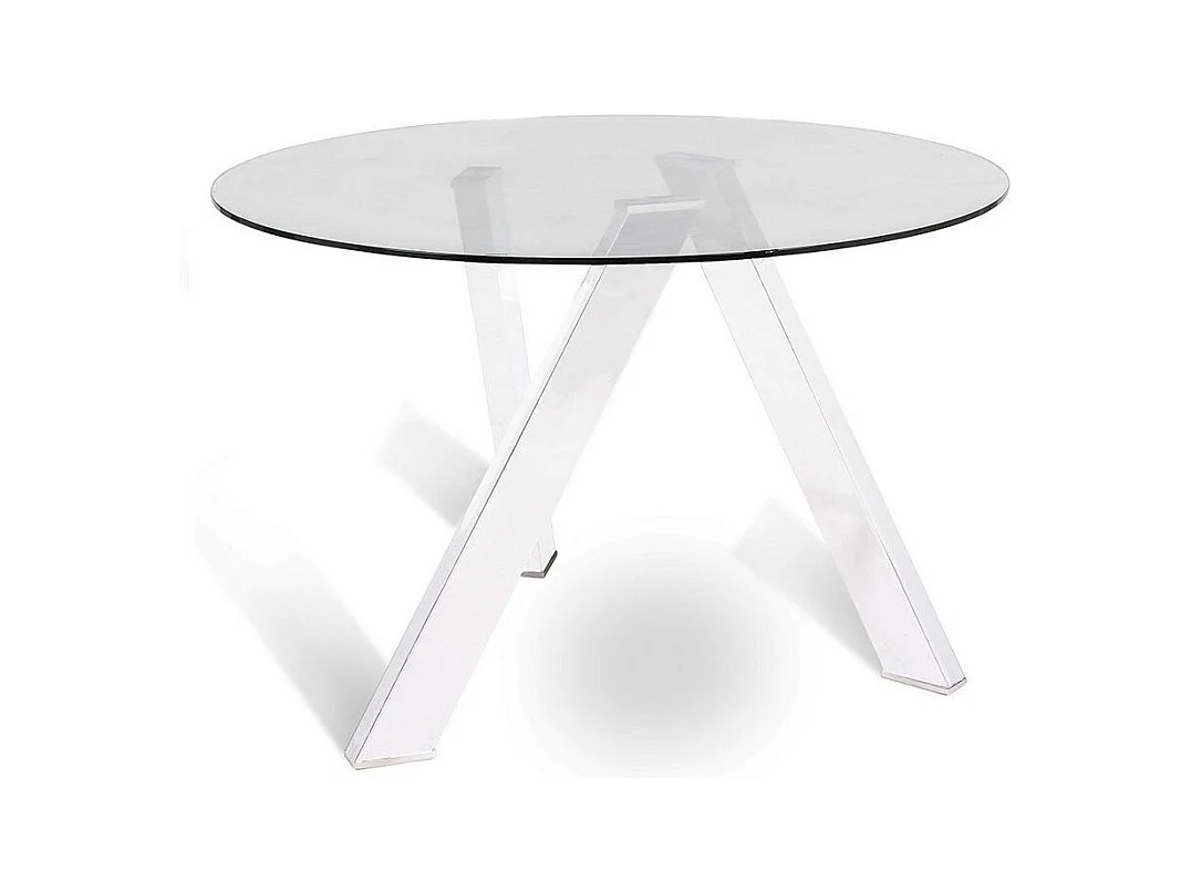 Table ronde acier blanc et verre transparent Drys 120cm