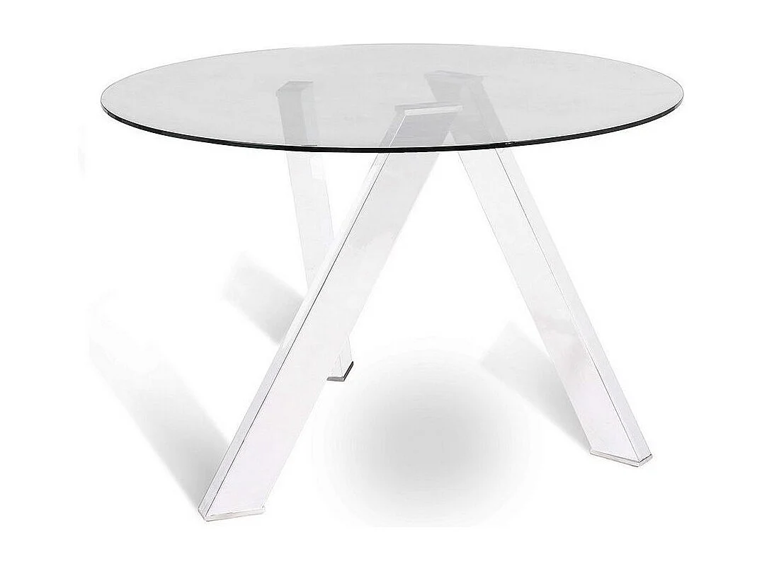 Table ronde acier blanc et verre transparent Drys 120cm