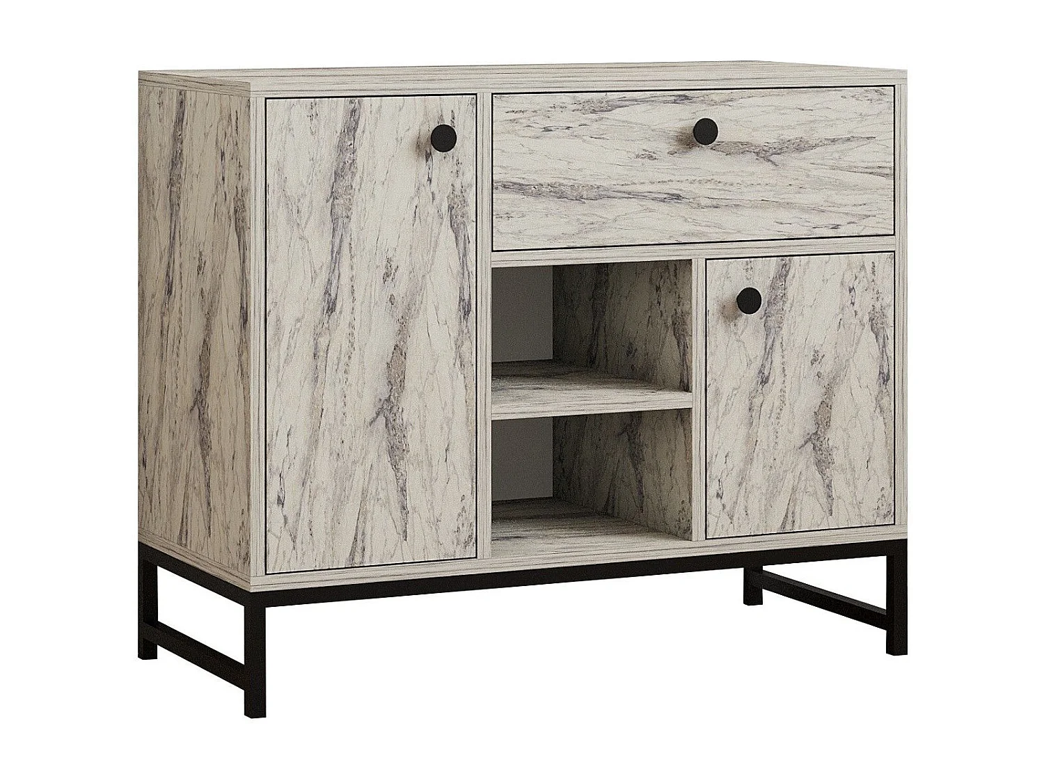 Aparador em mármore freesia – 90cm x 75cm x 40cm – Mármore Freesia – Painel de partículas revestido a melamina