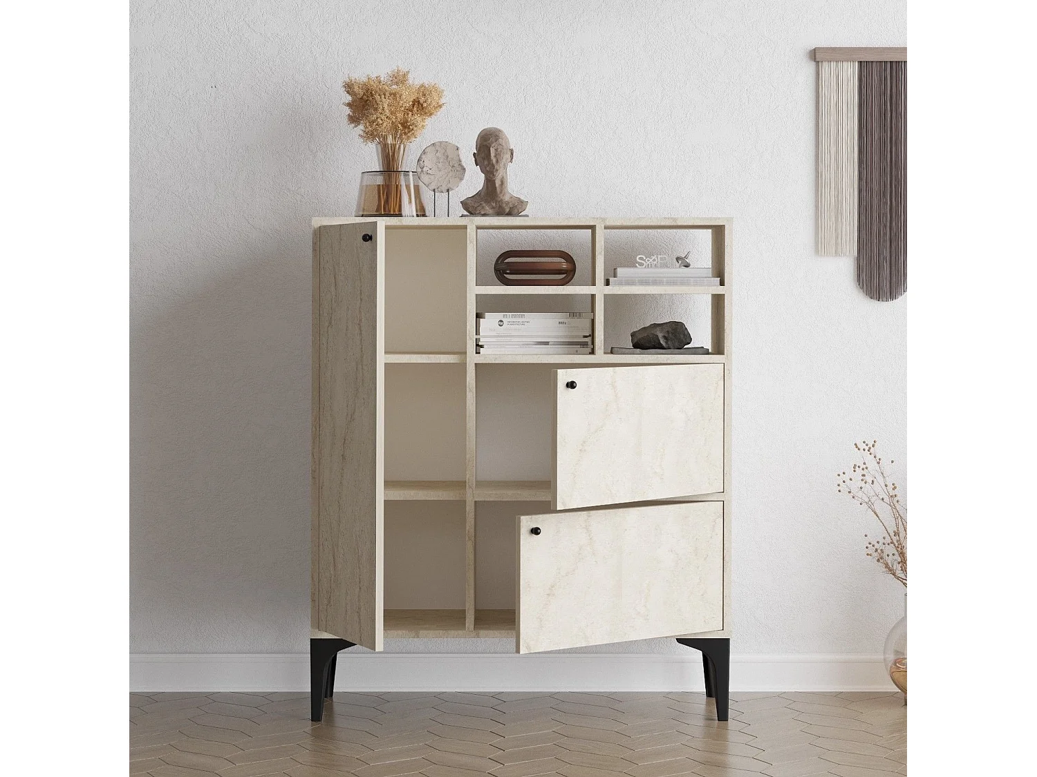 Aparador – 100 cm x 125 cm x 35 cm – Cor Travertino – Painel de Partículas revestido a Melamina