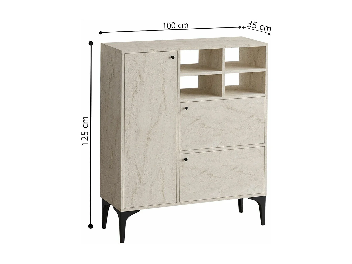 Aparador – 100 cm x 125 cm x 35 cm – Cor Travertino – Painel de Partículas revestido a Melamina