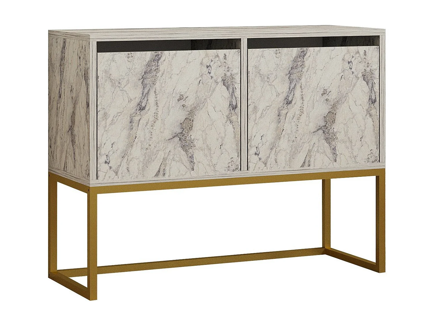 Buffet moderne 2 portes Zinette L90cm Effet marbre Blanc et Or