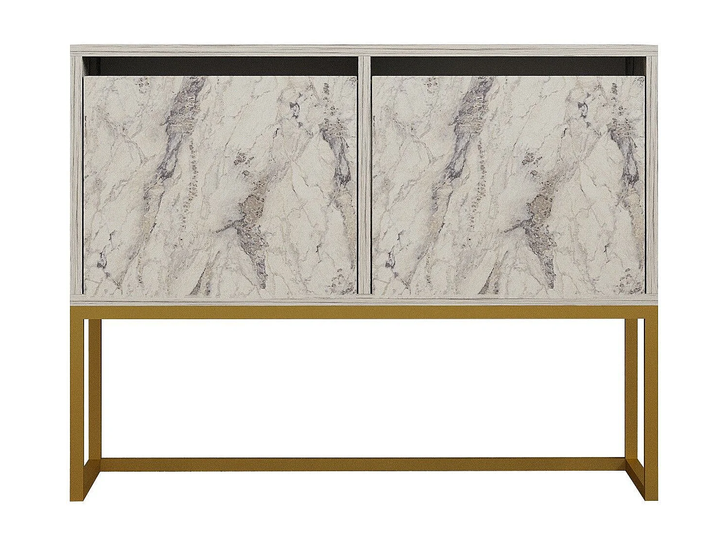 Buffet moderne 2 portes Zinette L90cm Effet marbre Blanc et Or