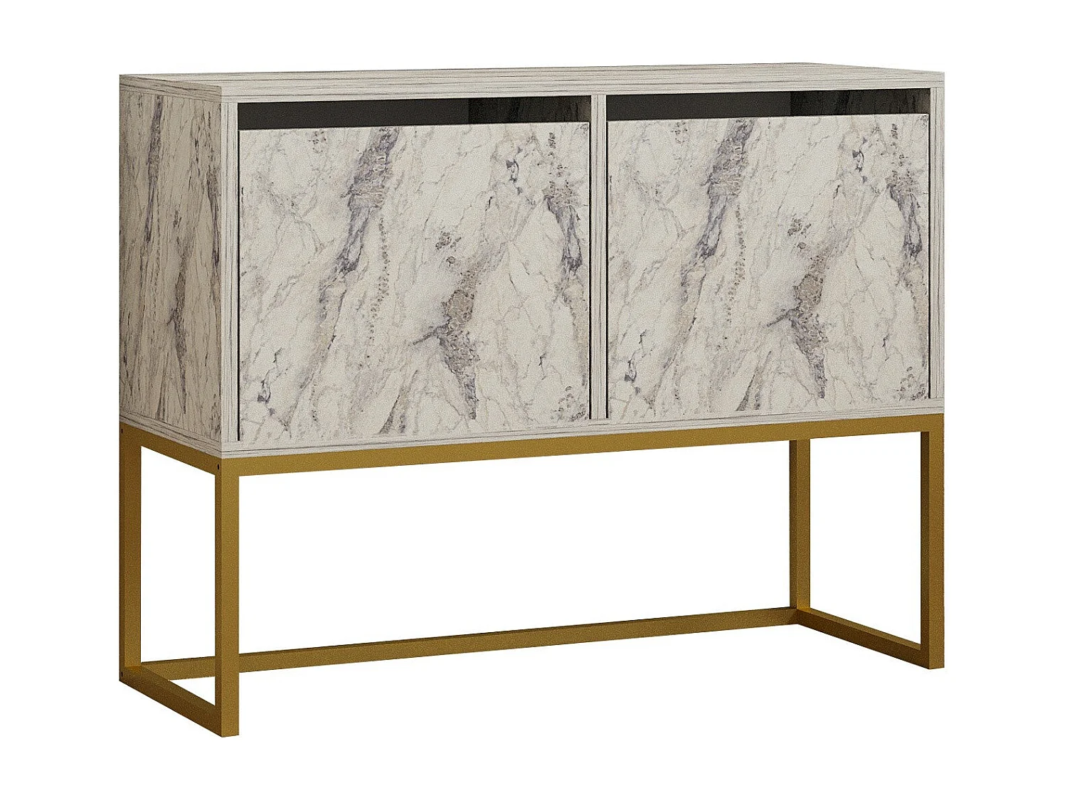 Buffet moderne 2 portes Zinette L90cm Effet marbre Blanc et Or