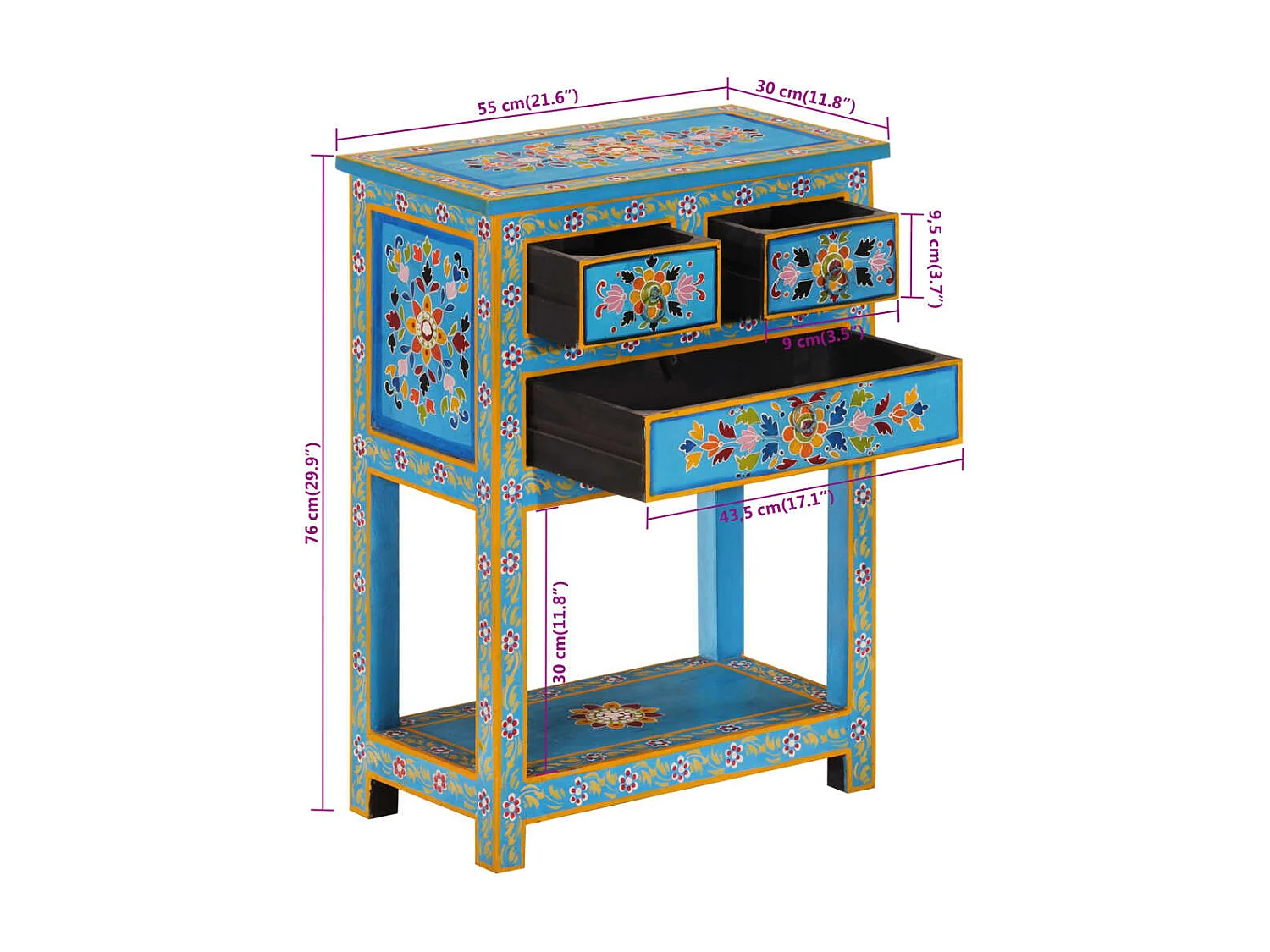 Buffet turquoise 55x30x76 cm bois massif de manguier