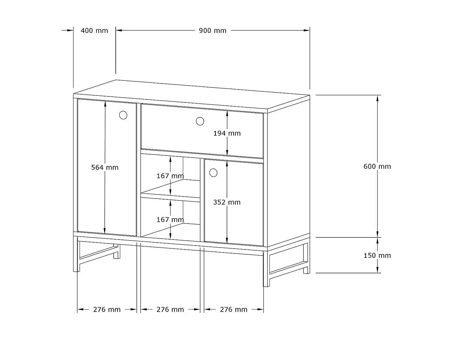 Buffet moderne 2 portes et 1 tiroir Elssa L90cm Effet travertin Beige et Noir