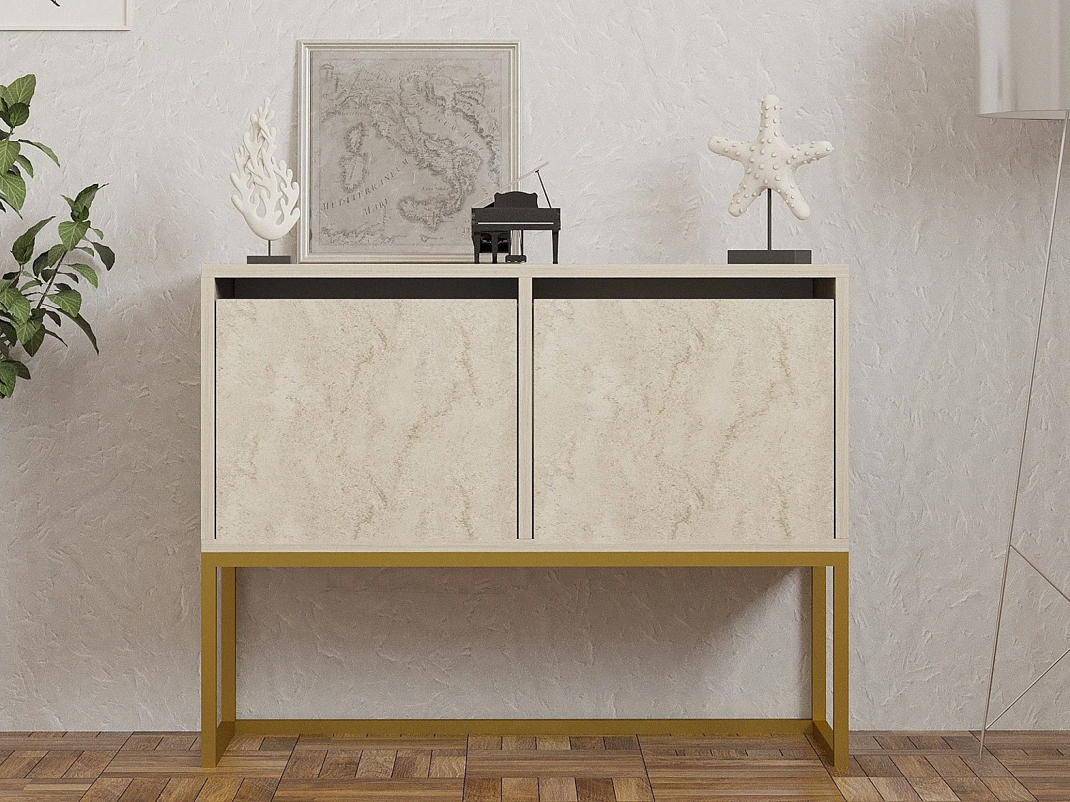 Aparador – 90 x 70 x 34 cm – Travertino – Painel de partículas revestido em melamina