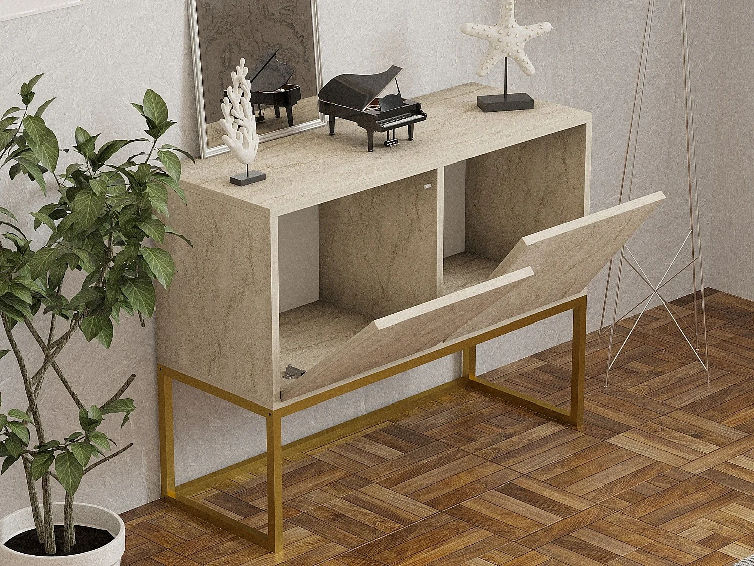 Aparador – 90 x 70 x 34 cm – Travertino – Painel de partículas revestido em melamina