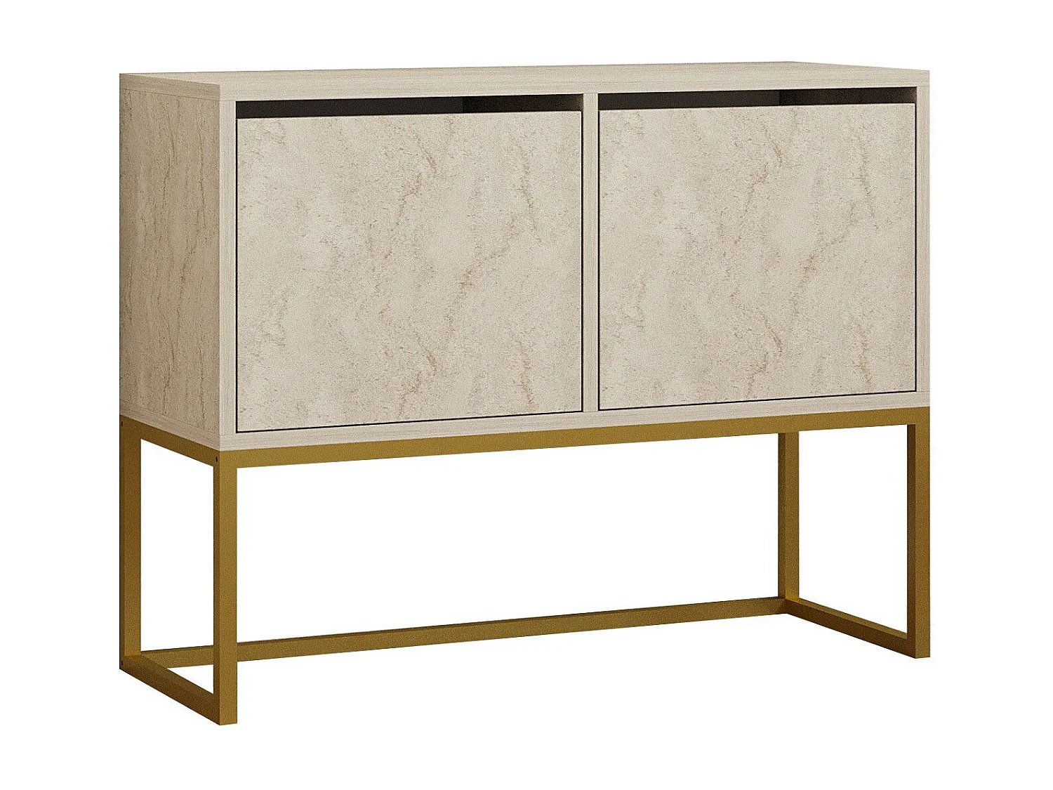 Buffet moderne 2 portes Zinette L90cm Effet travertin Beige et Or