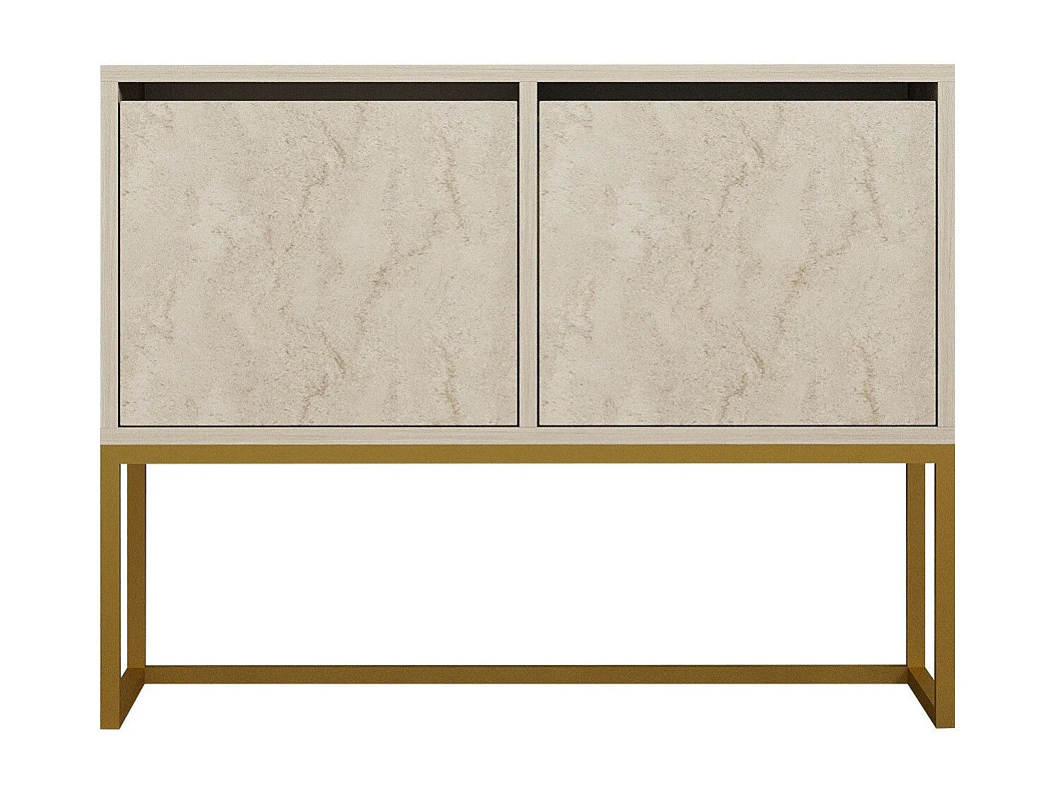 Buffet moderne 2 portes Zinette L90cm Effet travertin Beige et Or