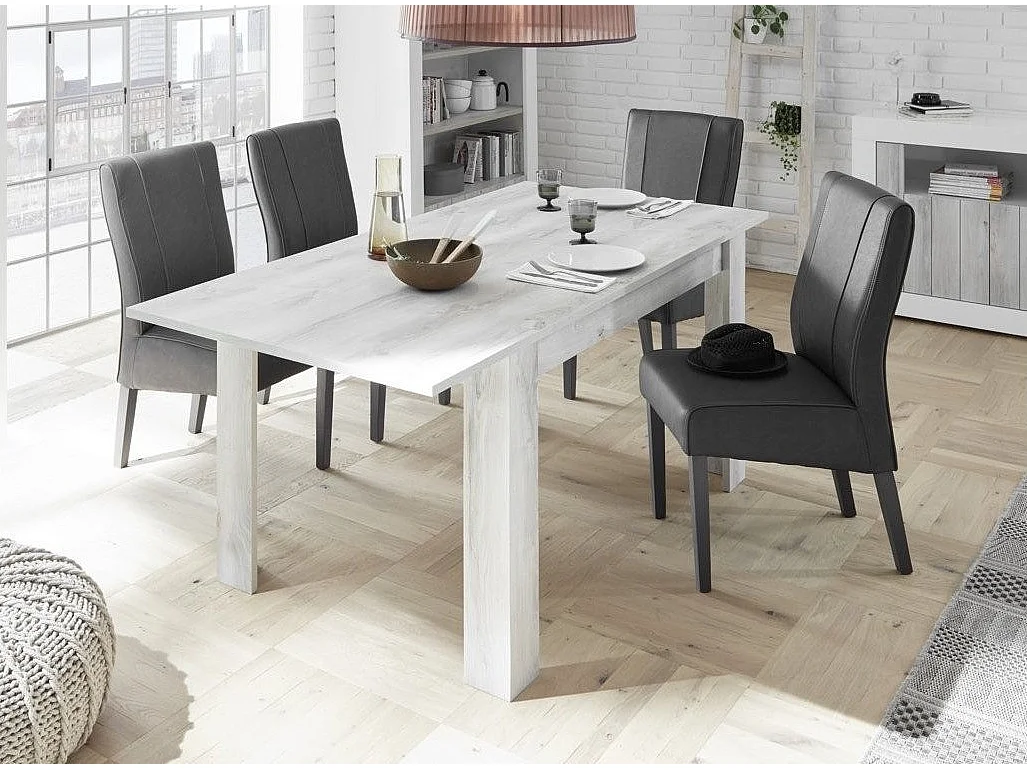 Uitschuifbare tafel voor 4 tot 6 personen L 137 tot 185 cm grijswit melamine Pilari