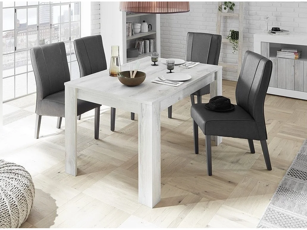 Table extensible 4 à 6 personnes L 137 à 185cm mélaminé blanc grisé Pilari