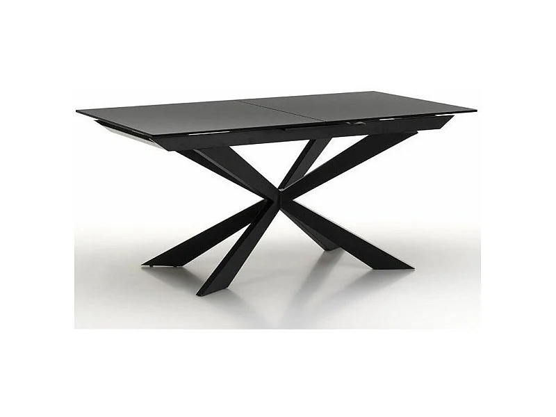 Table extensible 6 à 10 personnes L 160 à 200cm verre laqué noir et pieds métal noir Okebi