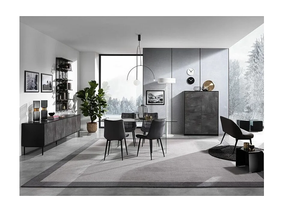 Table extensible 6 à 10 personnes L 160 à 200cm verre laqué noir et pieds métal noir Okebi