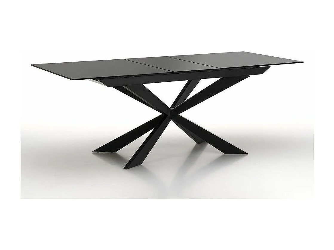 Table extensible 6 à 10 personnes L 160 à 200cm verre laqué noir et pieds métal noir Okebi
