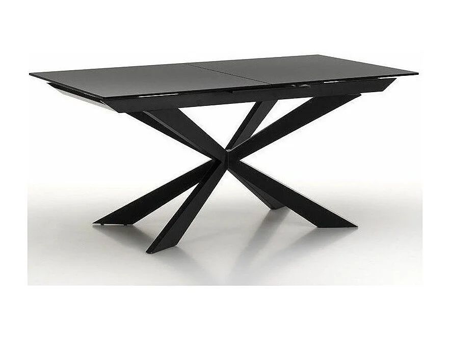 Uitschuifbare tafel voor 6 tot 10 personen L 160 tot 200 cm zwart gelakt glas en zwart metalen poten Okebi