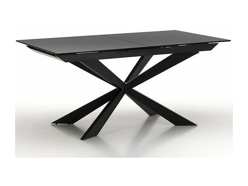 Uitschuifbare tafel voor 6 tot 10 personen L 160 tot 200 cm zwart gelakt glas en zwart metalen poten Okebi