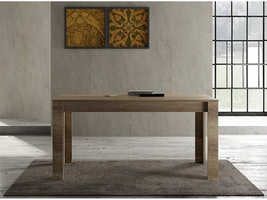 Table extensible 4 à 6 personnes L 137 à 185cm mélaminé chêne foncé Saxo