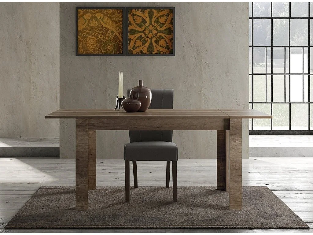 Table extensible 4 à 6 personnes L 137 à 185cm mélaminé chêne foncé Saxo