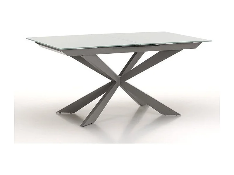Table extensible 6 à 10 personnes L 160 à 200cm verre laqué gris et pieds métal gris Okebi