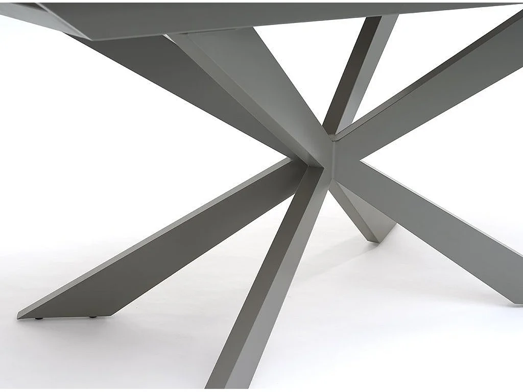 Table extensible 6 à 10 personnes L 160 à 200cm verre laqué gris et pieds métal gris Okebi