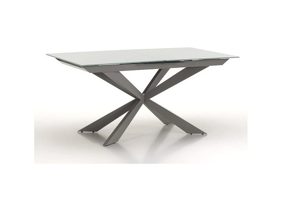 Table extensible 6 à 10 personnes L 160 à 200cm verre laqué gris et pieds métal gris Okebi