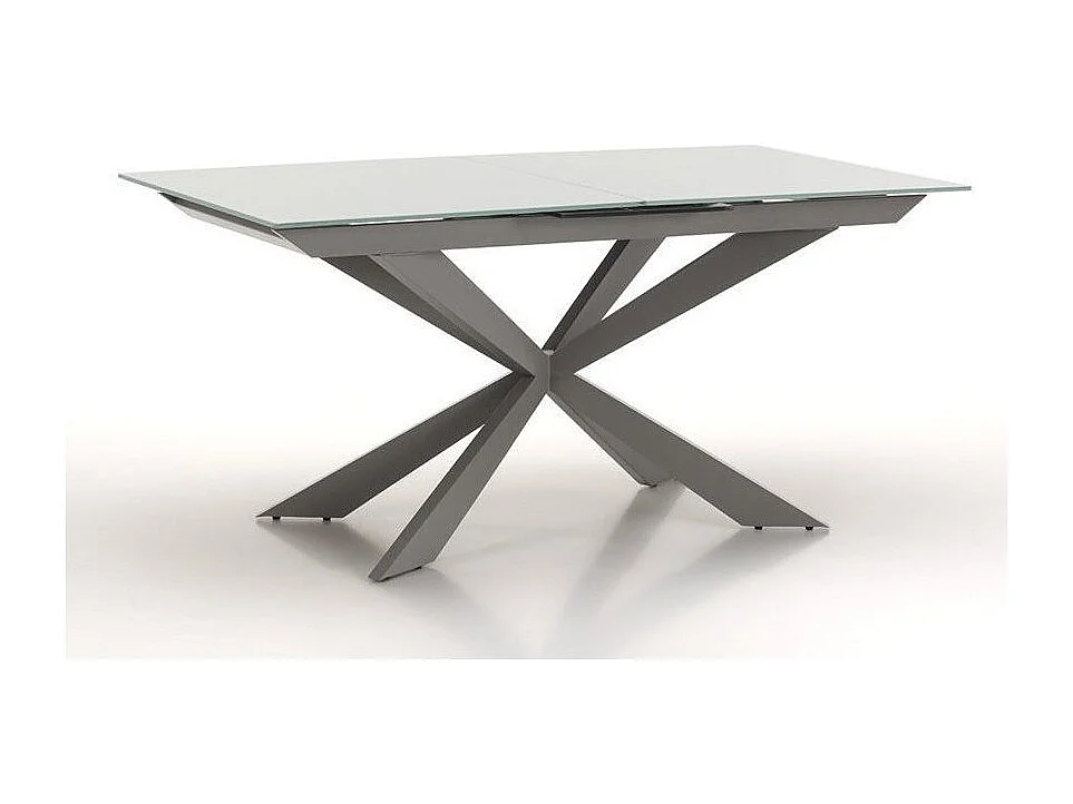 Table extensible 6 à 10 personnes L 160 à 200cm verre laqué gris et pieds métal gris Okebi