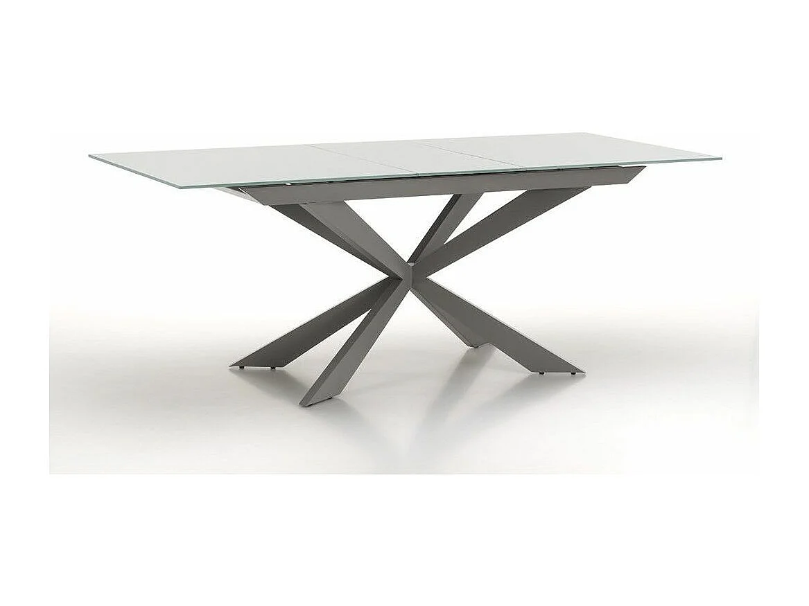 Table extensible 6 à 10 personnes L 160 à 200cm verre laqué gris et pieds métal gris Okebi