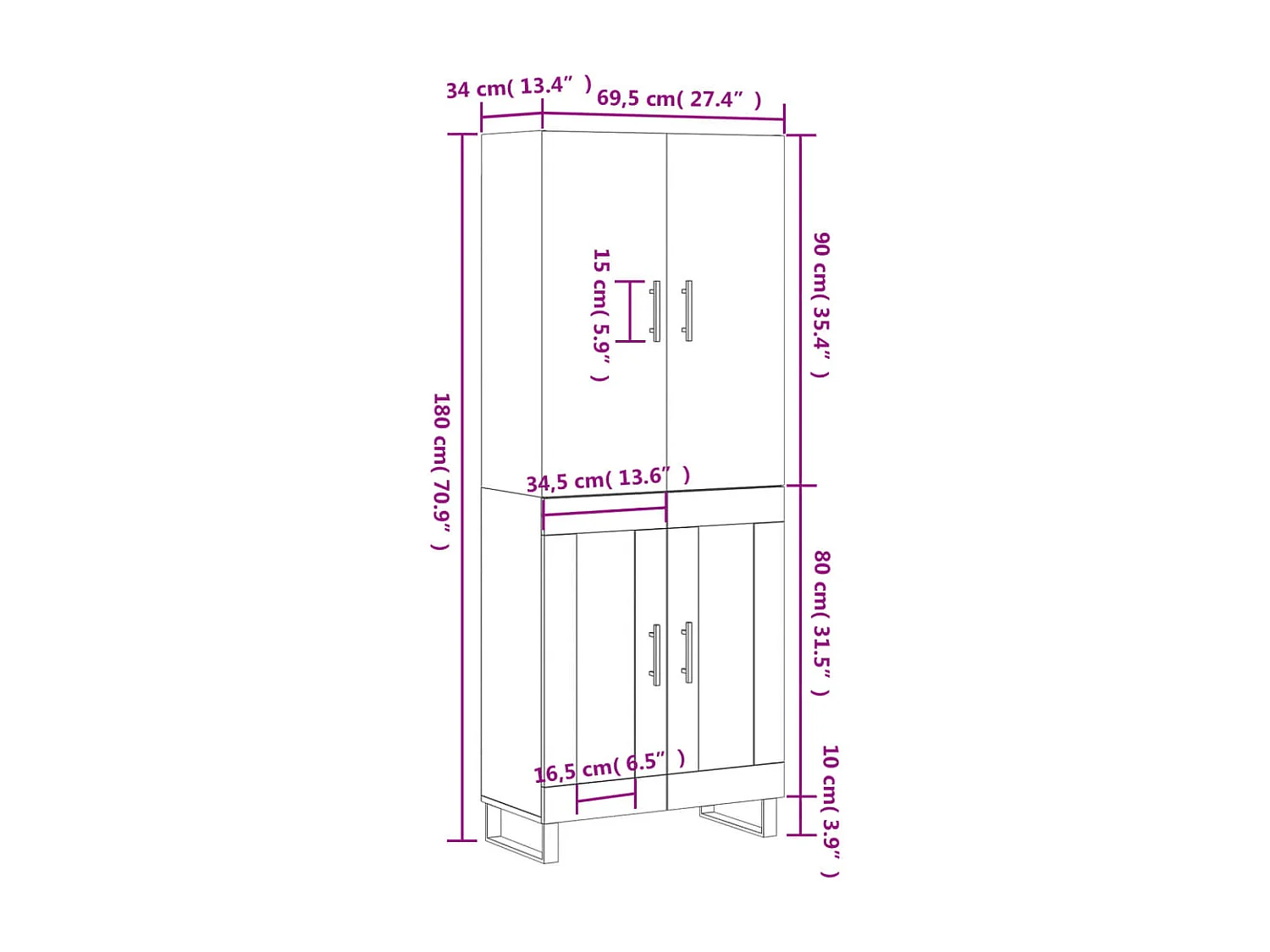 Highboard Sonoma-Eiche 69,5x34x180 cm Holzwerkstoff