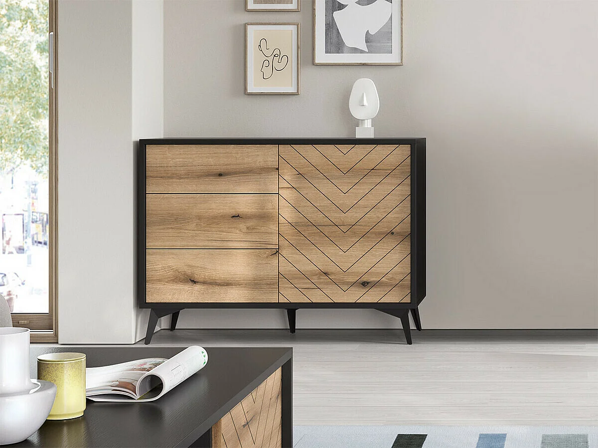 Cómoda AMBIHOME JESS - Preto/Carvalho, C104xP39xA77cm