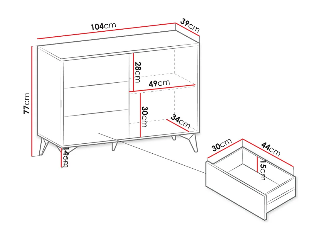 Cómoda AMBIHOME JESS - Preto/Carvalho, C104xP39xA77cm