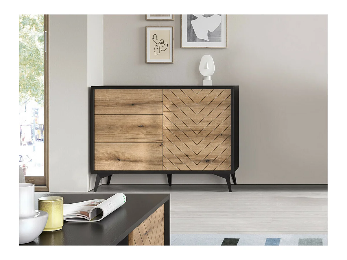 Cómoda AMBIHOME JESS - Preto/Carvalho, C104xP39xA77cm