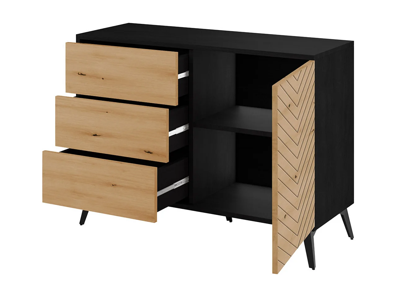 Cómoda AMBIHOME JESS - Preto/Carvalho, C104xP39xA77cm