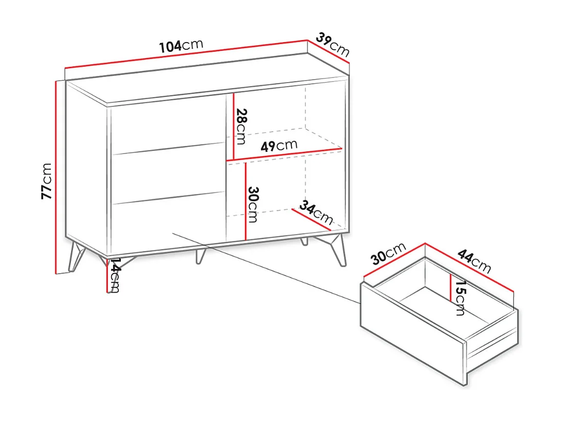 Cómoda AMBIHOME JESS - Preto/Carvalho, C104xP39xA77cm