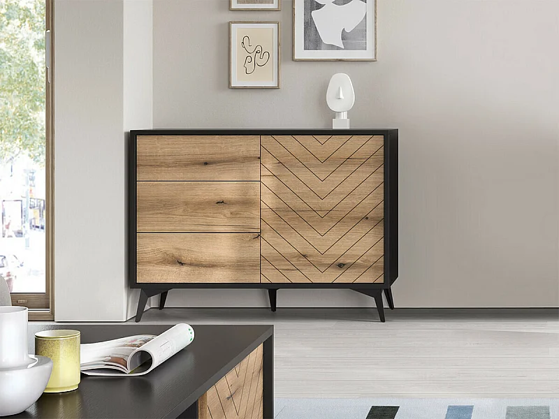 Cómoda AMBIHOME JESS - Preto/Carvalho, C104xP39xA77cm