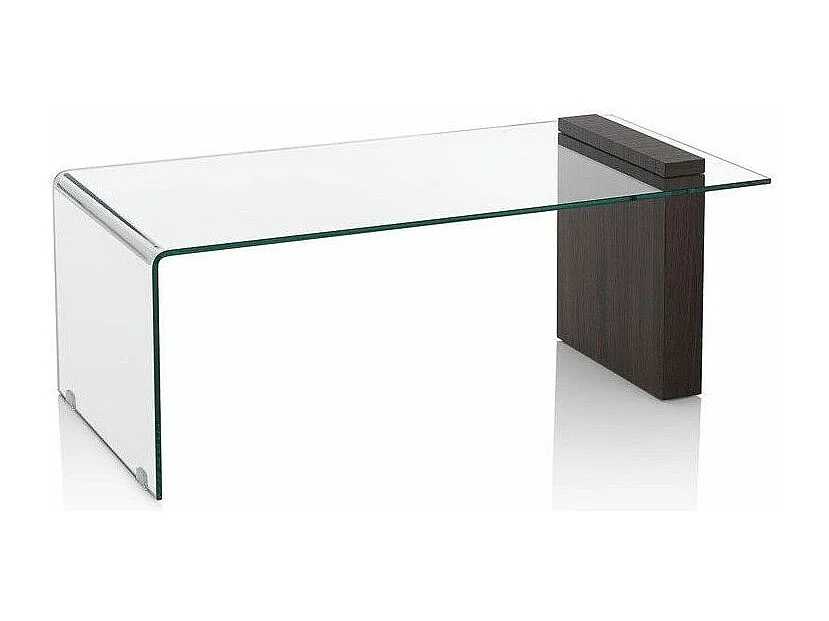 Salontafel van transparant glas en walnoothouten onderstel Luni L 110 cm