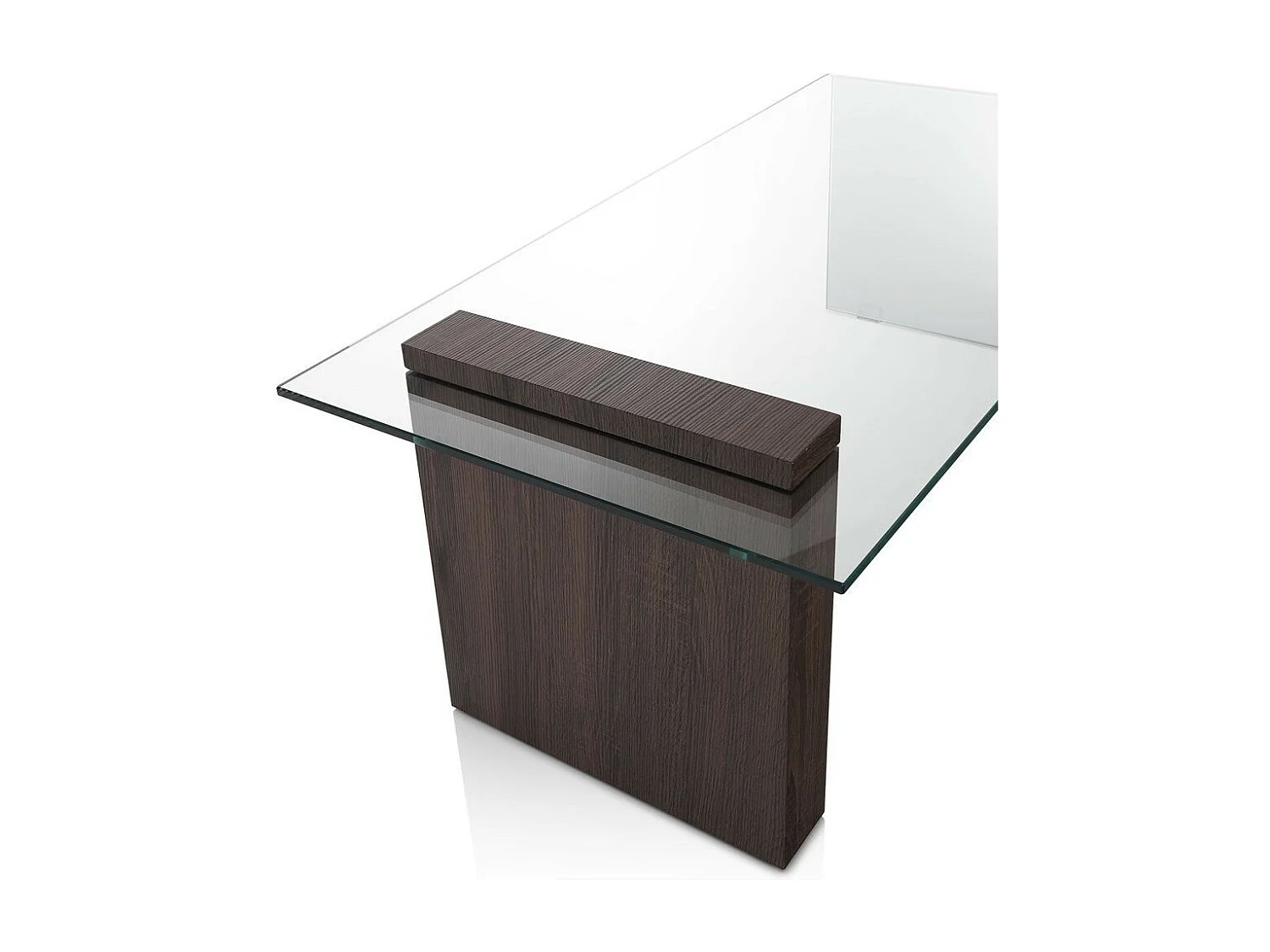 Salontafel van transparant glas en walnoothouten onderstel Luni L 110 cm