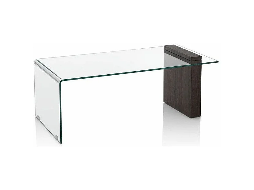 Table basse verre transparent et pied bois noyer Luni L 110cm