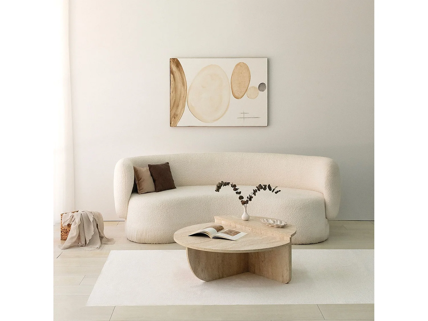 Table basse design Yellin D90cm Effet travertin Beige