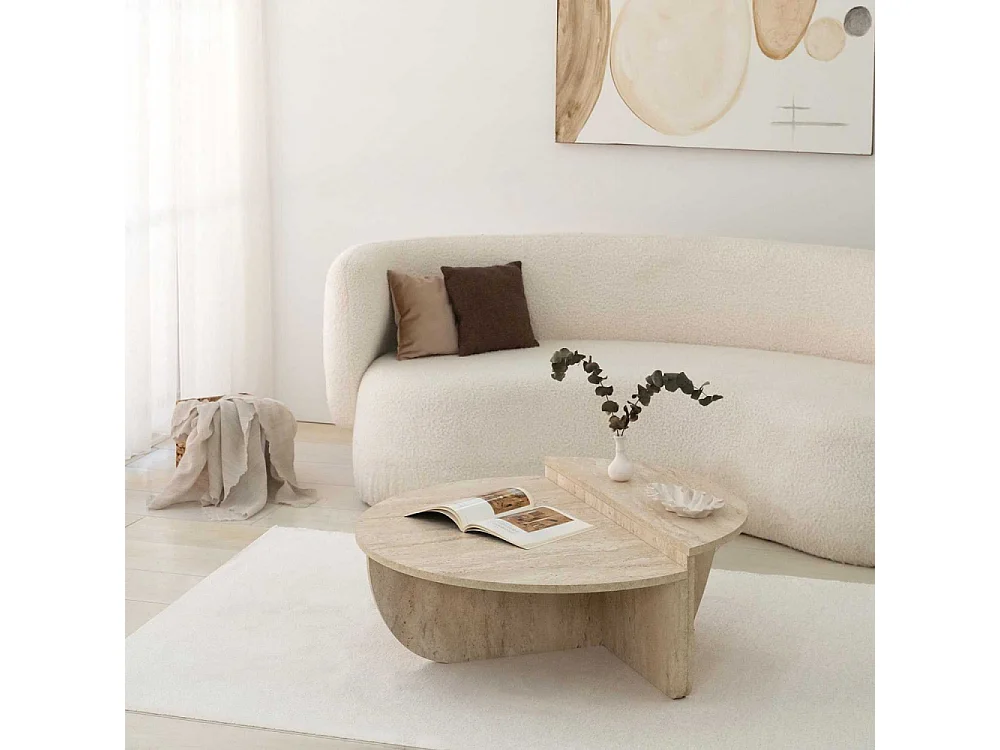 Table basse design Yellin D90cm Effet travertin Beige