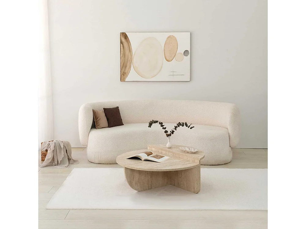 Table basse design Yellin D90cm Effet travertin Beige