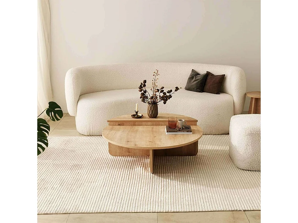 Table basse design Yellin D90cm Effet travertin Beige