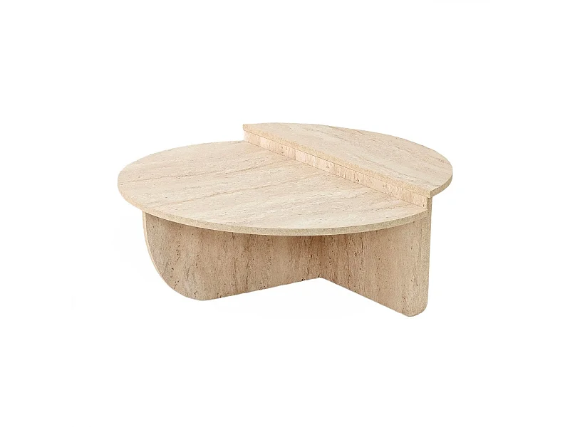 Table basse design Yellin D90cm Effet travertin Beige
